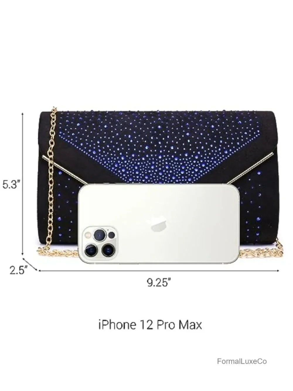 Faux Suede Rhinestone Evening Clutch with Detachable Chain Strap